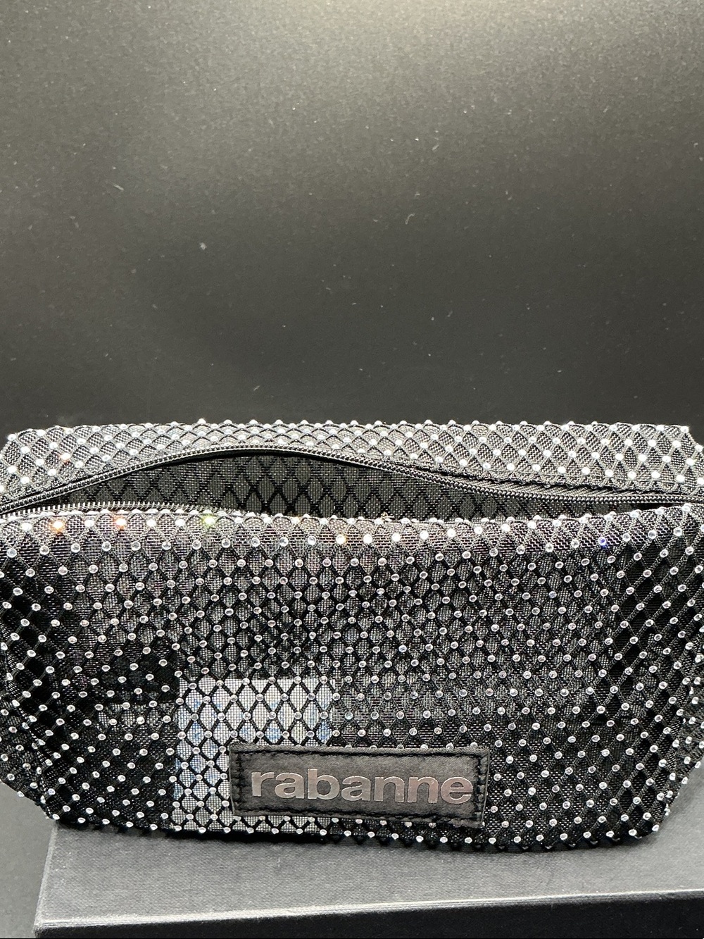 Rabanne Black Rhinestone Mesh Wristlet Bag